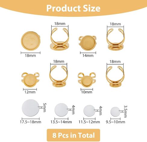 DICOSMETIC Cabochon Ring Trays Bezel Finger Ring Stainless Steel Cuff Ring Blanks with Glass Cabochons for DIY Ring Jewelry in Saudi Arabia