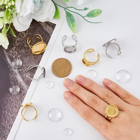DICOSMETIC Cabochon Ring Trays Bezel Finger Ring Stainless Steel Cuff Ring Blanks with Glass Cabochons for DIY Ring Jewelry in Saudi Arabia