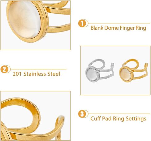 DICOSMETIC Cabochon Ring Trays Bezel Finger Ring Stainless Steel Cuff Ring Blanks with Glass Cabochons for DIY Ring Jewelry in Saudi Arabia
