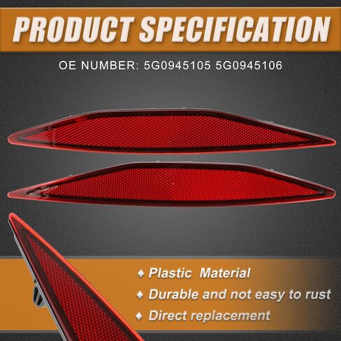 X AUTOHAUX 1 زوج المصد الخلفي الأيمن العاكس غطاء خفيف 5G0945105 5G0945106 لفولكس واجن جولف 1.8L M/T S Hatchback 2015 أحمر in Saudi Arabia