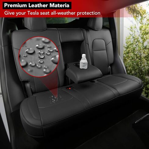 BASENOR 2024 ترقية Tesla Model Y غطاء مقعد السيارة من الجلد الأسود 5 مقاعد وسادة حامي مخصص مناسب لطراز Tesla Y 2020 2021 2022 2023 2024 أسود in Kuwait