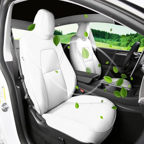 BASENOR 2024 Upgrade Tesla Model Y Seat Cover Black Leather Car 5-Seater Cushion Protector Custom Fit for Tesla Model Y 2020 2021 2022 2023 2024 Black in Saudi Arabia