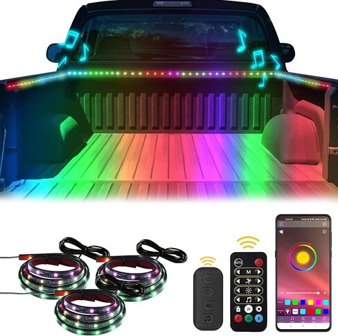 Dreamcolor Chasing LED أضواء سرير الشاحنة، إضاءة سرير الشاحنة، أضواء سرير الشاحنة الملونة المتزامنة مع الموسيقى، تستخدم لالتقاط الشاحنات، للاستخدام الداخلي والخارجي، 12 فولت 3 قطع 60 بوصة in Kuwait