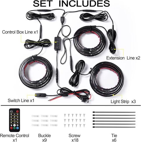 Dreamcolor Chasing LED أضواء سرير الشاحنة، إضاءة سرير الشاحنة، أضواء سرير الشاحنة الملونة المتزامنة مع الموسيقى، تستخدم لالتقاط الشاحنات، للاستخدام الداخلي والخارجي، 12 فولت 3 قطع 60 بوصة in Kuwait