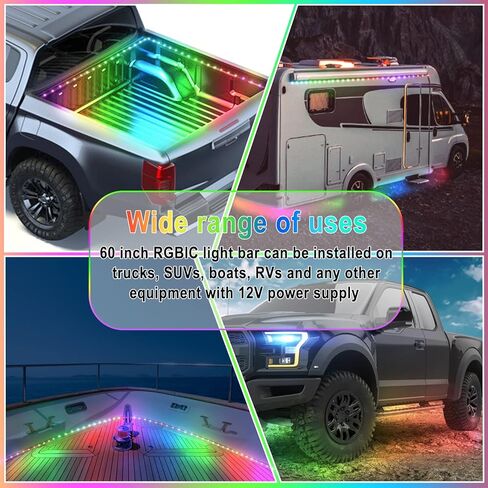Dreamcolor Chasing LED أضواء سرير الشاحنة، إضاءة سرير الشاحنة، أضواء سرير الشاحنة الملونة المتزامنة مع الموسيقى، تستخدم لالتقاط الشاحنات، للاستخدام الداخلي والخارجي، 12 فولت 3 قطع 60 بوصة in Kuwait