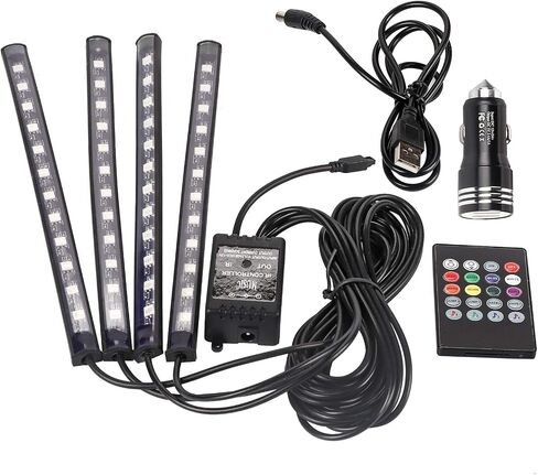 أضواء شريط LED للسيارة، 4 قطع 48 LED موسيقى متعددة الألوان ضوء داخلي للسيارة USB 5 فولت مجموعة إضاءة السيارة مع تحكم لاسلكي ووظيفة الصوت النشطة لتزيين إضاءة جو السيارة in Saudi Arabia