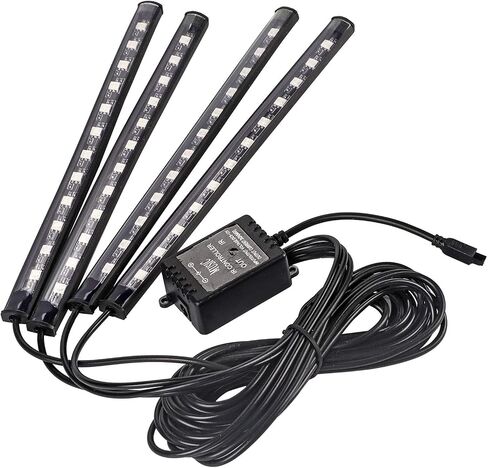 أضواء شريط LED للسيارة، 4 قطع 48 LED موسيقى متعددة الألوان ضوء داخلي للسيارة USB 5 فولت مجموعة إضاءة السيارة مع تحكم لاسلكي ووظيفة الصوت النشطة لتزيين إضاءة جو السيارة in Saudi Arabia