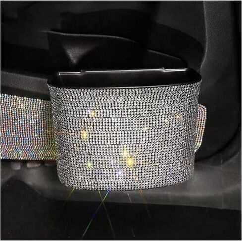Bling Car Garbage Can Plastic Trash Bin Hanging Wastebasket with Sparkle Rhinestones in Saudi Arabia