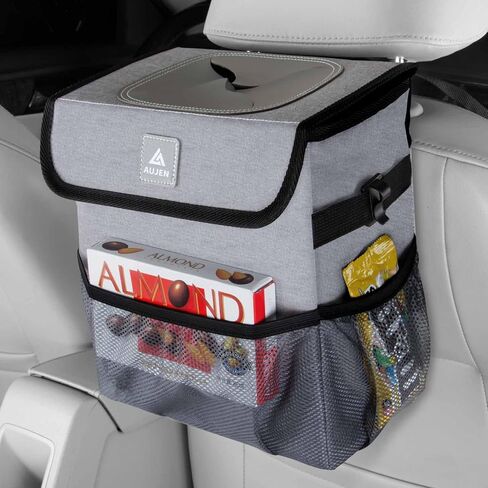 سلة مهملات السيارة من AUJEN - ملحق سيارة متين ومضاد للتسرب للجزء الداخلي مع بطانة مقاومة للماء، منظم وتخزين متعدد الوظائف للسيارة مع أشرطة قابلة للتعديل وخطافات جانبية، 10.43 * 9.65 * 5.91 بوصة in Kuwait