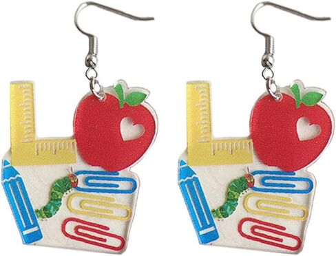 Acrylic Apple Pencil Book Coffee Drop Dangle Earrings Back to School Gifts Teacher's Day Jewelry for Teachers Students First Day of School Appreciation in Saudi Arabia