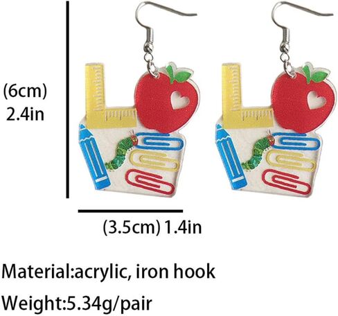 Acrylic Apple Pencil Book Coffee Drop Dangle Earrings Back to School Gifts Teacher's Day Jewelry for Teachers Students First Day of School Appreciation in Saudi Arabia