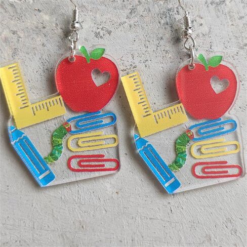 Acrylic Apple Pencil Book Coffee Drop Dangle Earrings Back to School Gifts Teacher's Day Jewelry for Teachers Students First Day of School Appreciation in Saudi Arabia