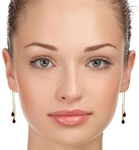 Galaxy Gold GG 14k Solid Gold Threaded Dangle Earrings with Garnets in Kuwait