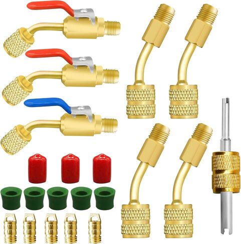 21Pcs Small Split Adapter Kit, R410A Adapter R410A Refrigerant Low Loss Fittings HVAC for R410A R134A R12 R22 Refrigerant, Air Conditioning Refrigerant Angled Ball Valve 1/4 Inch for Split System in Saudi Arabia