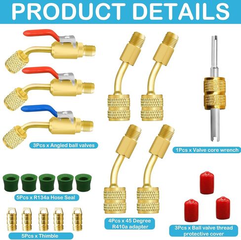 21Pcs Small Split Adapter Kit, R410A Adapter R410A Refrigerant Low Loss Fittings HVAC for R410A R134A R12 R22 Refrigerant, Air Conditioning Refrigerant Angled Ball Valve 1/4 Inch for Split System in Saudi Arabia
