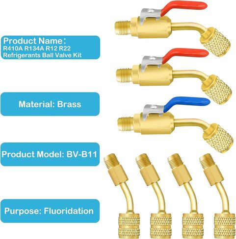 21Pcs Small Split Adapter Kit, R410A Adapter R410A Refrigerant Low Loss Fittings HVAC for R410A R134A R12 R22 Refrigerant, Air Conditioning Refrigerant Angled Ball Valve 1/4 Inch for Split System in Saudi Arabia