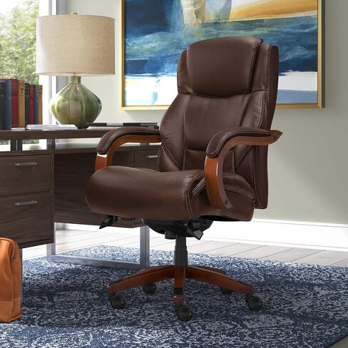 La-Z-Boy Bellamy Executive Office Chair with Memory Foam Cushions & Delano Big & Tall Executive Office Chair, High Back Ergonomic Lumbar Support, Bonded Leather, Brown in Saudi Arabia