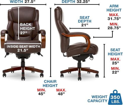 La-Z-Boy Bellamy Executive Office Chair with Memory Foam Cushions & Delano Big & Tall Executive Office Chair, High Back Ergonomic Lumbar Support, Bonded Leather, Brown in Saudi Arabia