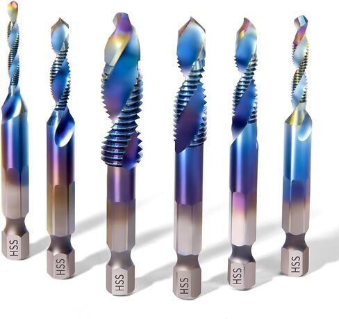 12PCS Titanium Drill and Tap Combination Bits Set, 1/4" Hex Shank 3-in-1 Blue Coated Spiral Screw Tapping Multi-Function Bit for Drilling, Tapping and Countersinking (Metric&SAE) in Saudi Arabia