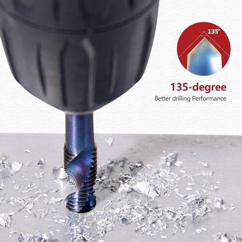 12PCS Titanium Drill and Tap Combination Bits Set, 1/4" Hex Shank 3-in-1 Blue Coated Spiral Screw Tapping Multi-Function Bit for Drilling, Tapping and Countersinking (Metric&SAE) in Saudi Arabia