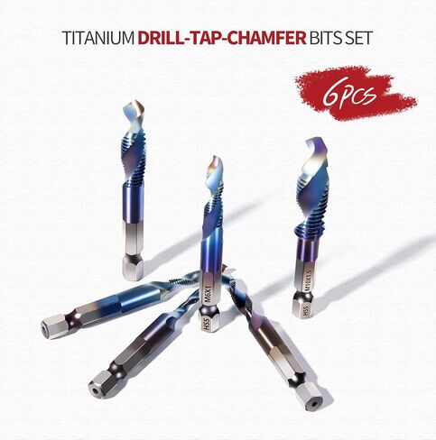 12PCS Titanium Drill and Tap Combination Bits Set, 1/4" Hex Shank 3-in-1 Blue Coated Spiral Screw Tapping Multi-Function Bit for Drilling, Tapping and Countersinking (Metric&SAE) in Saudi Arabia