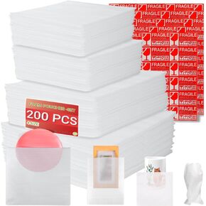 Moving supplies,200 Pack Cushion Foam Pouches, (16x16 Inch, 7x12 Inch, 8x8 Inch, 7.5x7.5 Inch) Packing Supplies for Moving, Packing, Transportation and Storage, Incidental 120Fragile Stickers