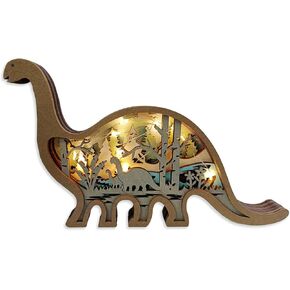 Dinosaurs Wooden Animal Statue Decor, Dinosaurs 3D Cute Design for Home, Office Farmhouse Wall Decoration, Wooden Animal Decor Ideal Gift for Little Boys & Girls (Dinosaurs+Light) in Kuwait