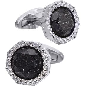 Octagon Black Obsidian Gemstone Men's Cufflinks In Gift Case Silver / 14K Gold Plated Cufflinks for Men Jewelry for Wedding Party Business Birthday Anniversary Dress