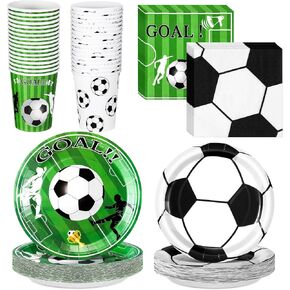 200 Pcs Soccer Birthday Party Supplies Tableware Set for 50 Guest Includes 7 Inch 9 Inch Soccer Paper Plate 9 oz Disposable Cups and Napkins for Kids Boys Soccer Party in Saudi Arabia