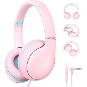 Over Ear Headphones with Microphone for School/Travel/iPad, 94dB Volume Limited-Shareport, Foldable Wired Headphones for Kids/Teens/Boys/Girls, Green