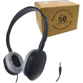 SmithOutlet 50 Pack Class Set Headphones in Bulk for School, Classroom, Student Testing, Library, Computer Labs | Model SG-ID55-50 Black | Wired 3.5 MM Jack Connectivity