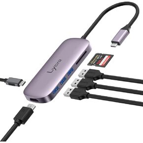 موزع USB C لأجهزة الكمبيوتر المحمول، مع HDMI 4K@30 هرتز، محول Lyare 6 في 1 USB-C مع 3 منافذ USB 3.0، 100 وات PD-in، قارئ بطاقة SD، لجهاز MacBook Pro/Air، iPad Pro، USB-C أجهزة الكمبيوتر المحمولة (الصاعقة 3 و 4). in Kuwait