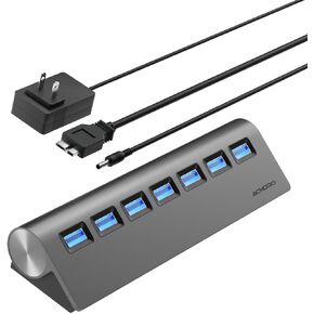 Achoro 7 Ports Powered USB HUB – Triangle Aluminum Alloy Super Speed External USB Port – USB 3.2 Aluminium USB Hub for Computer, Mac, PCs, Smartphone & Tablets – Computer Multiple USB Hub