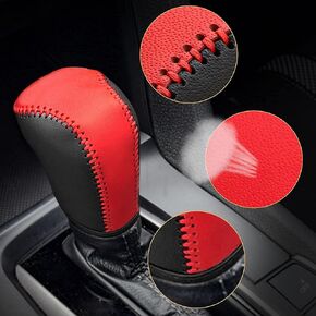 Compatible with DIY Genuine Leather Gear Shift Knob Cover Interior Accessories Protective Cover Decoration for Honda 10th Civic 2016 2017 2018 2019 2020 Black Red with Red Stitches