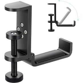 all aluminum foldable headphone holder for desk, headphone hook for desk,backpack hook for desk,space save universal headphone stand for gaming PC accessories, under desk clamp hook (Black)