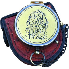 Brass Pocket Compass 'Best View Comes After' Quote Engraved with Free Leather Case Camping Compass, Birthday, Graduation Day Gifts