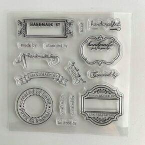 NZJ Handmade by Frame Banner Clear Stamp Background Transparent Silicone Stamp Rubber Stamp for Scrapbook Journal Card Making