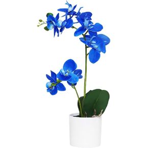 Omygarden White Orchid Artificial Flowers in Pot, Fake Plastic Orchid Flowers, Decoration for Home Office Wedding(White 2 Bouquets)