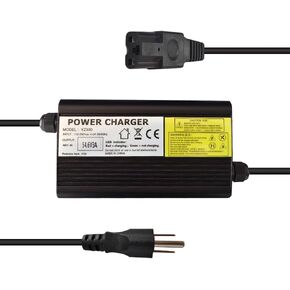 54.6V 3A Power Supply Adapter Charger for 13S 48V Lithium Li-ion Battery Pack with 3 Holes Plug Supply Cord, Aluminum Shell