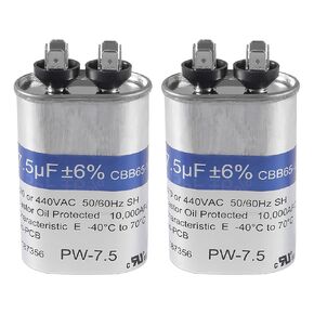 2 Pack 7.5 uF ±6% 10 MFD 370V/440V CBB65 Oval Run Start Capacitor for AC Motor Run or for Fan Motor Condenser Straight Cool Heat Pump Air Conditioner