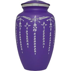 Blue Rose Cremation Urn - Colorful Funeral Urn Large up to 200 lbs Burial Urn for Human Ashes Adult Size - Aluminum (Blue Flower)