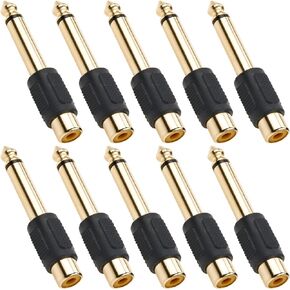 RCA to 1/4 Adapter, RCA Female to TS 6.35mm Mono Male Converter Audio Connector Plug Gold Plated for Mixer, Amp, Subwoofer (10-Pack)