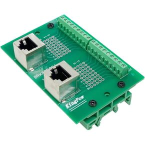 RJ45 8P8C DIN Rail Mount Ethernet Connector Distribution Breakout Board, Two Way RJ45 Vertical Jack Terminal Block Connector with 120Ohm Terminal Resistor