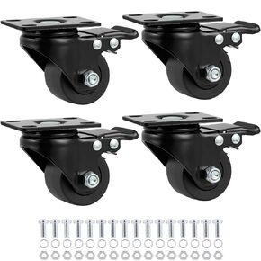 Finnhomy 2.5 Inch Caster Wheels Set of 4 Heavy Duty Low Profile Plate Swivel Casters with Brake Premium Nylon Wheels 3,300 Lbs Anti-wear Lockable Furniture Casters Sturdy for Toolbox Workbench Black