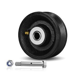 4" X 1.5" Cast Iron V Groove Wheel with Roller Bearing, 1200 lbs Capacity,Industrial Metal Casters for Roll Tracks, Rolling, Sliding Gates(2 Pack Black)