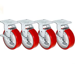 CasterHQ | 6" X 2" Swivel Casters Heavy Duty Polyurethane Wheel on Steel Hub with Top Lock Brake 1250lb Ea (4) Tool Box Casters - 5,000 lbs Capacity Set of 4