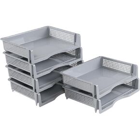 6-Pack Office Desk Tray Organizer, Stackable Paper Tray, Grey Letter Tray