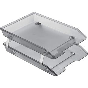 Acrimet Facility 2 Tier Letter Tray Front Load, Desktop File Organizer, Plastic (Clear Smoke Color)
