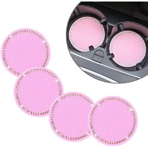 Car Coasters for Cup Holders, 2.75 Inch Auto Cup Holder Insert Coasters Silicone Anti-Slip Crystal Rhinestone Cute Drink Car Cup Mat, 4PCS Bling Car Accessories for Women & Lady (Black)