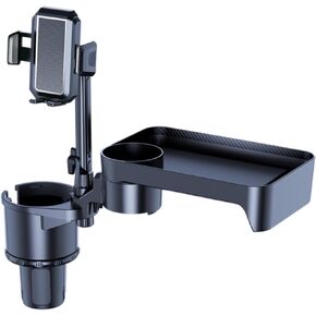 Upgrade 4 in 1 Adjustable Detachable Car Food Table Tray with Solid Base & Phone Slot, Cup Holder Phone Holder for Car, Car Cup Holder Expander with 360°Rotation Tray for Travel Road Essential